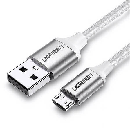 Кабель для зарядки телефона/ смартфона UGREEN US290 USB - Micro USB 1 м Білий/ Сріблястий (6616991), фото 3