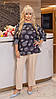 Блуза графітового кольору з квітковим принтом, з тисненого трикотажу та рукавом 3/4 (54-56), фото 3