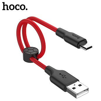 Короткий кабель Hoco USB - Micro 0,25м силікон 2.4A X21 Plus Red