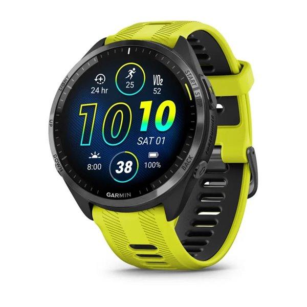 Смарт-годинник Garmin Forerunner 965 з карбоново-сірим титановим безелем, чорним корпусом та жовтим силіконовим ремінцем, фото 1