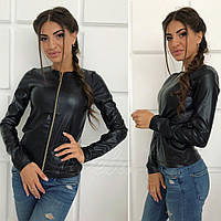 📌 Куртка жіноча жакет з екошкіри, коротка, на змійці, чорний колір | Демісезонна тонка курточка Норма