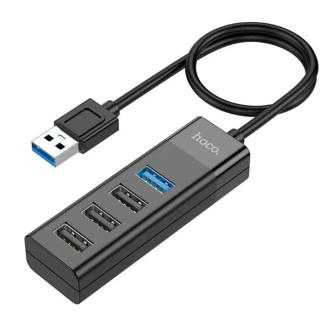 USB hub хаб HOCO HB25 на 4 USB порти USB 3.0*1+USB 2.0*3 чорний до 1Tb, фото 1