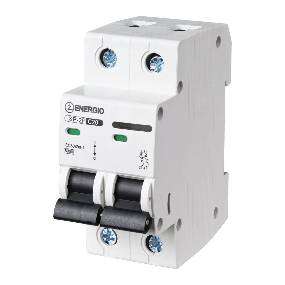 Модульний автоматичний вимикач ENERGIO SP-2P C 20А 6кА, фото 1