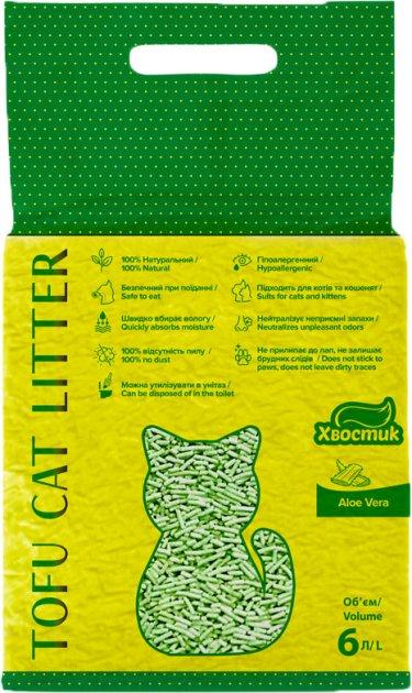 Соєвий наповнювач Тофу Хвостик Tofu Cat Litter Aloe Vera для котячого туалету, з ароматом алое віра, 2.6 кг/6 л (167650), фото 1