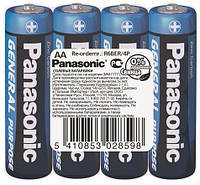 Батарейка Panasonic GENERAL PURPOSE угольно-цинковая AA(R6) пленка, 4 шт. (R6BER/4P)