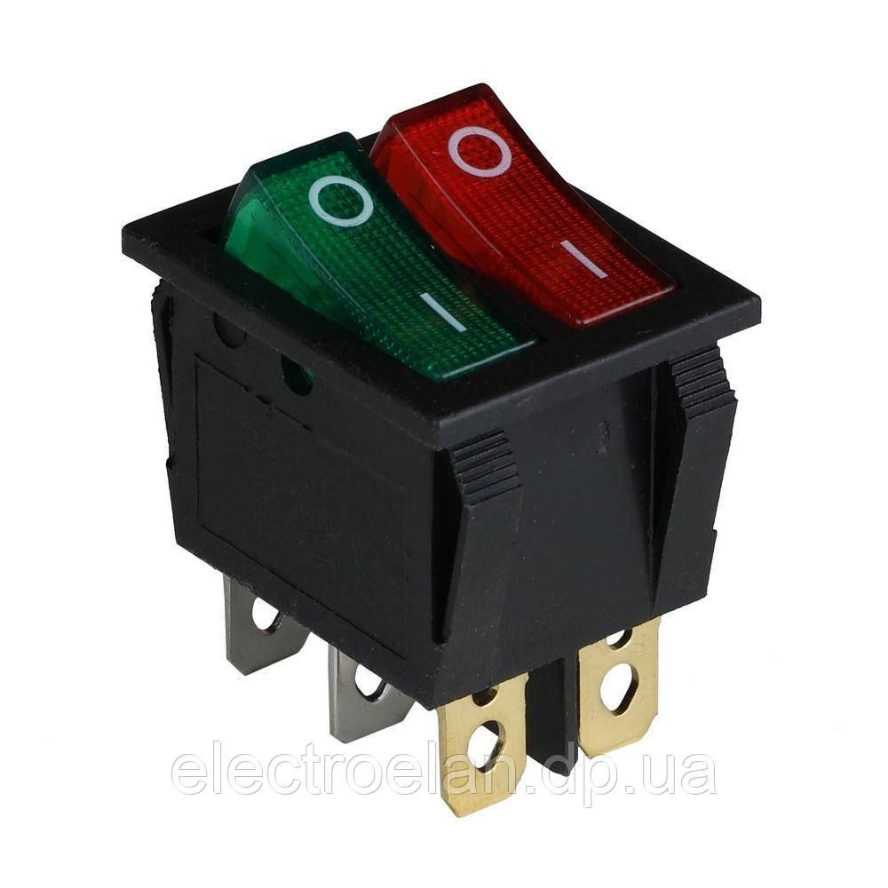 Клавішний перемикач ENERGIO KCD2-2101N Gr+Rd/Bk ON-OFF 2 клавіші з підсвіткою