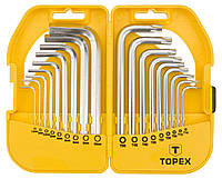 Ключи шестигранные и Torx TOPEX, набор 18 ед., 1.5-10 мм, T10-T50, короткие (35D952)