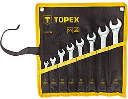Ключі гайкові TOPEX, набір 8 од., комбіновані, 6-19 мм, CrV, чохол-скручування (35D759)