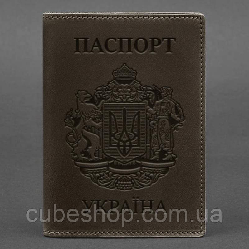 Шкіряна обкладинка для паспорта "Україна" (темно-коричнева)