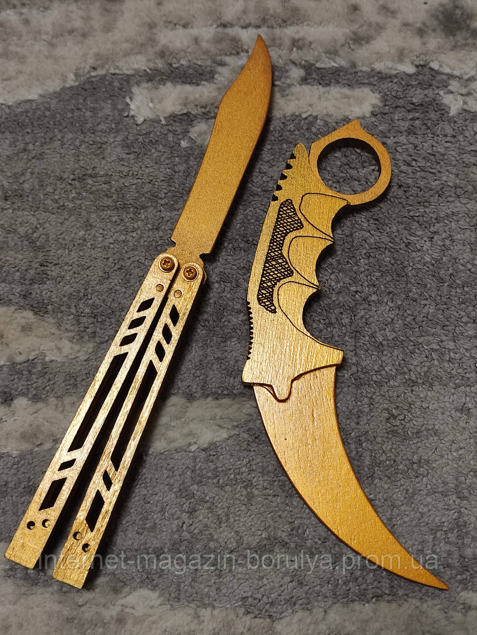 Набір дерев'яних ножів з Стандофф 2 (Standoff 2), КС:ГО (CS:GO) Ніж Бабочка + Керамбіт Gold Knife іграшкові