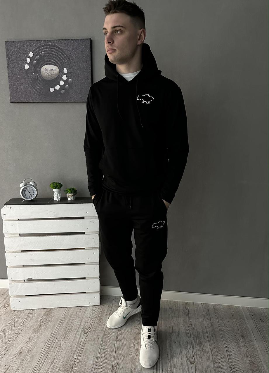 Чоловічий костюм демісезонний карта України / патріотичний костюм чорний худі карта весна осінь, фото 1