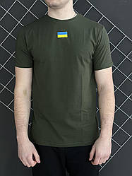Чоловіча футболка прапор України хакі літня / патріотична спортивна футболка прапор бавовняна
