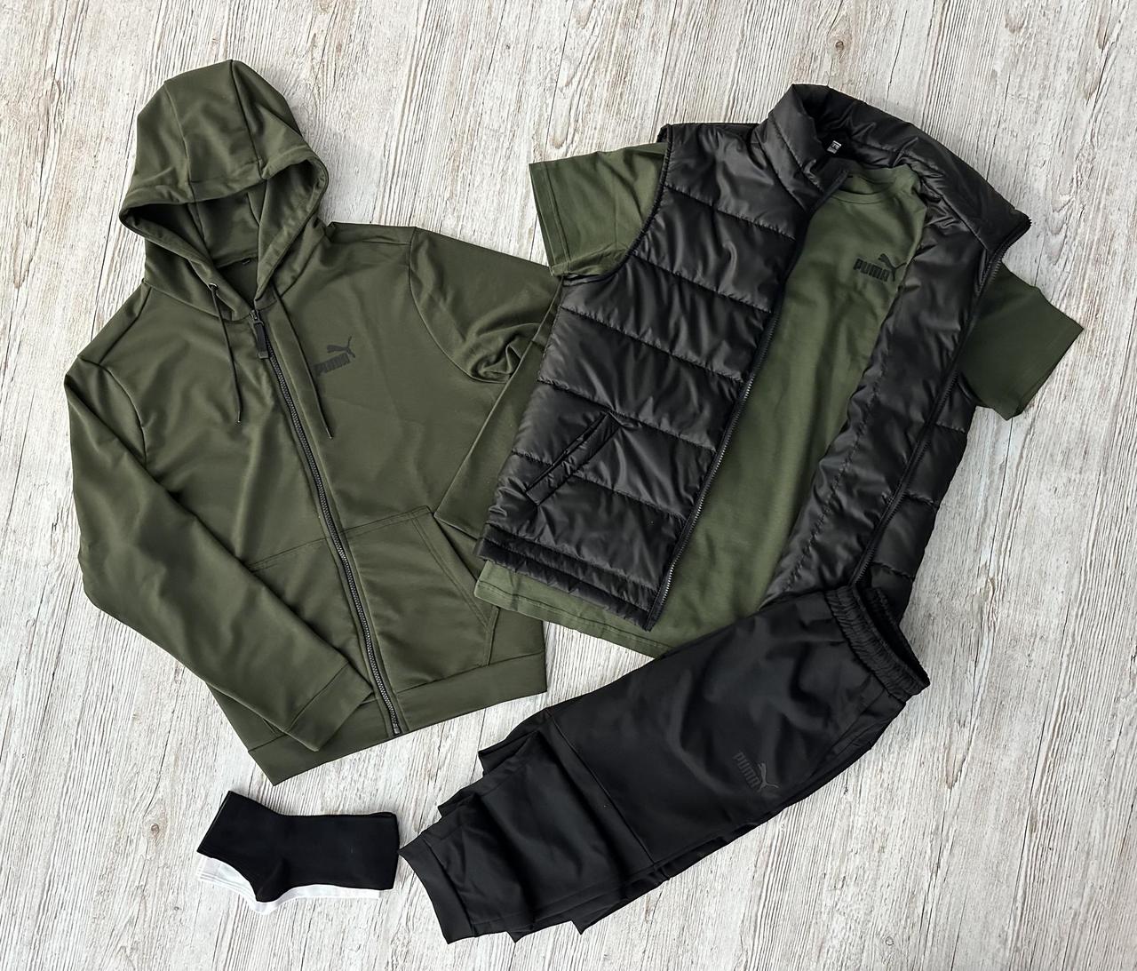 Чоловічий спортивний костюм демісезонний Puma 5в1 / комплект кофта + футболка + штани + жилетка + шкарпетки Пума