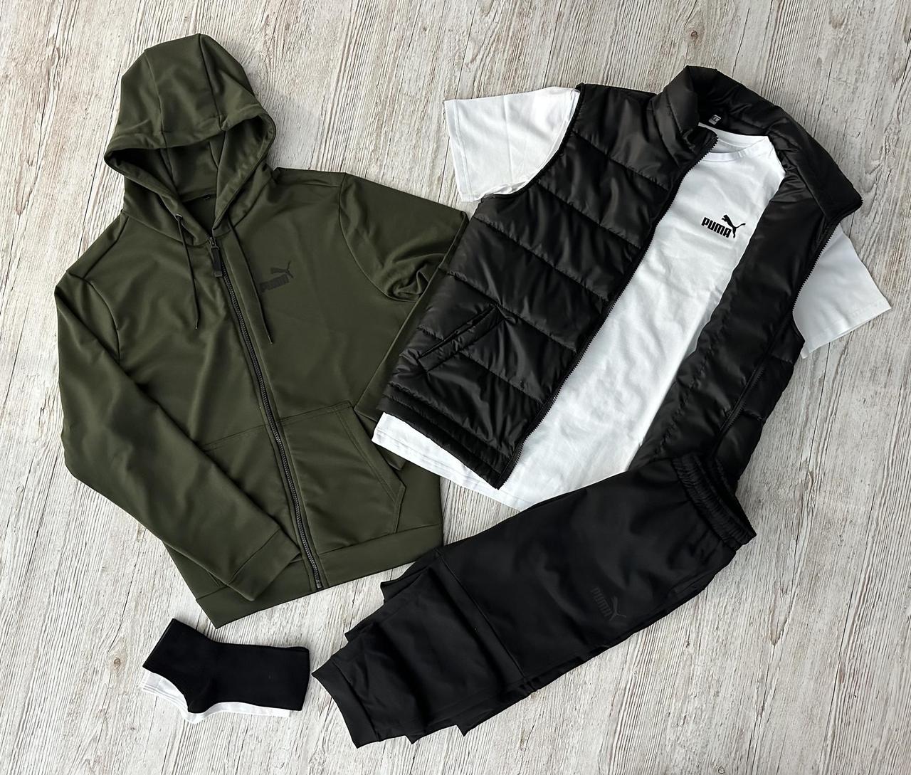 Чоловічий спортивний костюм демісезонний Puma 5в1 / комплект кофта + футболка + штани + жилетка + шкарпетки Пума