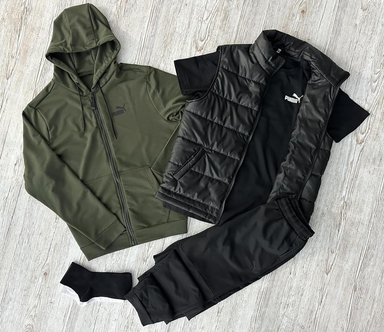 Чоловічий спортивний костюм демісезонний Puma 5в1 / комплект кофта + футболка + штани + жилетка + шкарпетки Пума