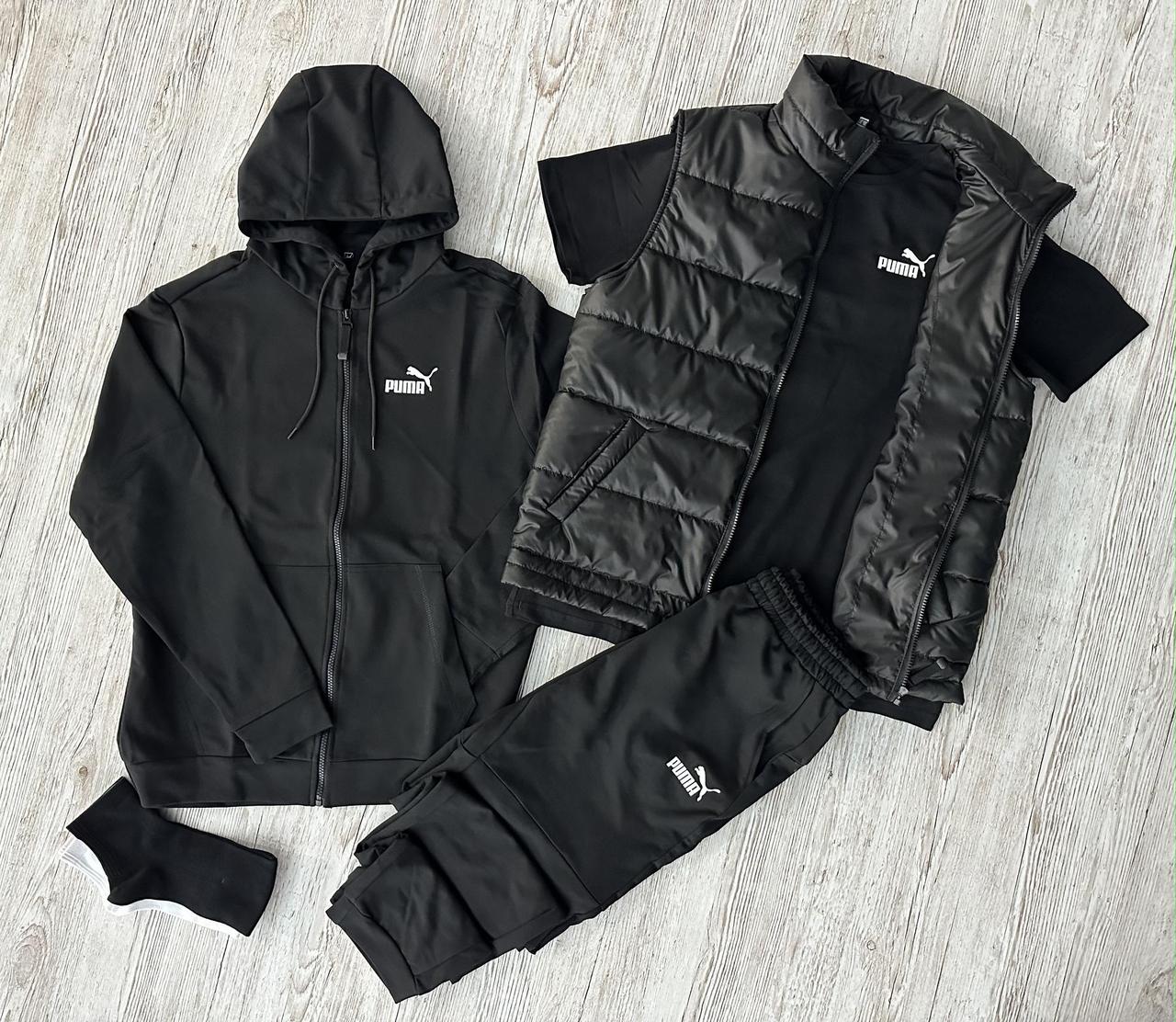 Чоловічий спортивний костюм демісезонний Puma 5в1 / комплект кофта + футболка + штани + жилетка + шкарпетки Пума