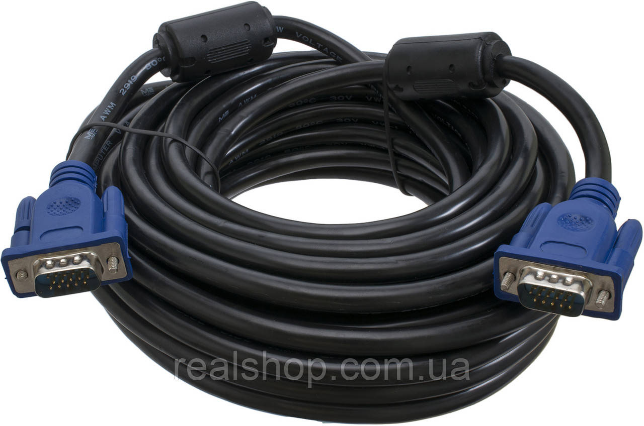Кабель VGA тато-тато 2 ферити 10 м. Чорний