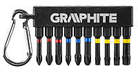 Біти ударні GRAPHITE, набір 10 од., 50 мм, PH, PZ, TX, сталь S2, карабін (56H562)