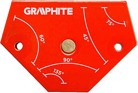 Кутник зварювальний GRAPHITE, магнітний, 64x95x14 мм, максимальна вантажопідйомність 11.4 кг, кут 45,60,75,90,135° (56H904)