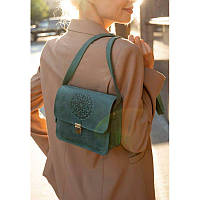 Женская кожаная сумка на плечо стильная бохо-сумка для девушки кросс боди Лилу зеленая Crazy Horse