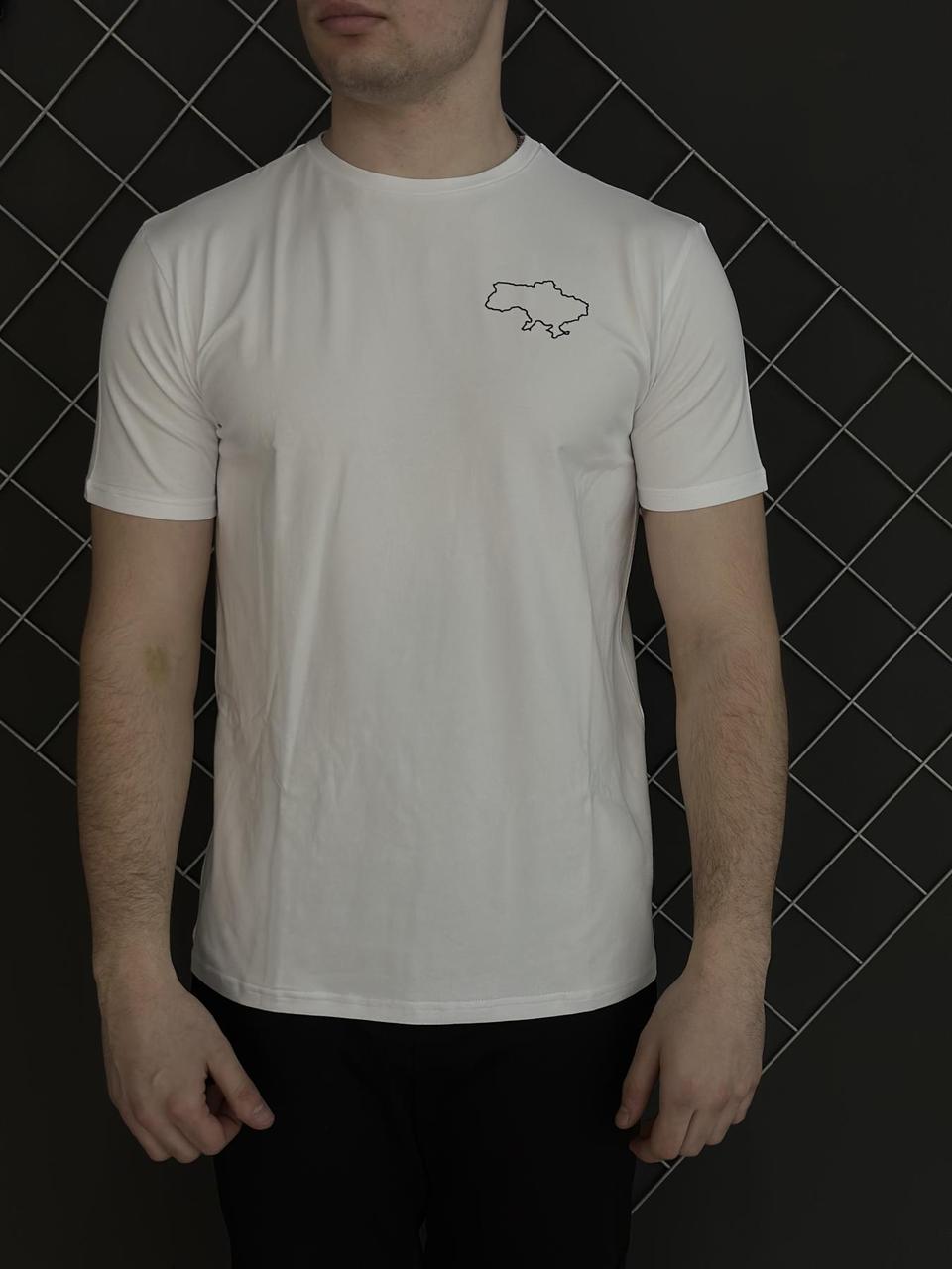 Чоловіча футболка карта України біла літня / патріотична спортивна футболка карта бавовняна, фото 1
