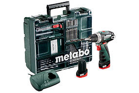 Шуруповерт-дриль Metabo PowerMaxx BS Basic акумуляторний, 10.8V 2x2Aг, кофр, набір приладдя 63 шт (600080880)