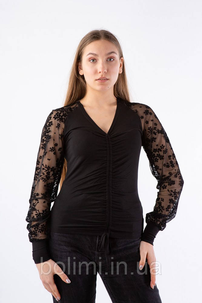 Блуза жіноча чорна з ажурними рукавами