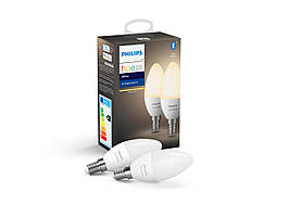 Лампа розумна Philips Hue E14, 5.5W(40Вт), 2700K, White, ZigBee, Bluetooth, димування, 2шт (929002039904)
