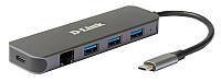 Сетевой адаптер D-Link DUB-2334 1xGE, 3xUSB 3.0, 1xUSB-C, USB-C