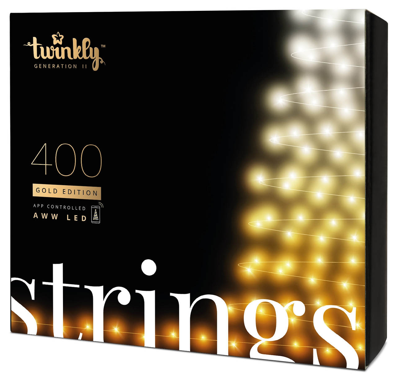 Smart LED Гірлянда Twinkly Strings AWW 400, Gen II, IP44, довжина 32м, кабель чорний (TWS400GOP-BEU)