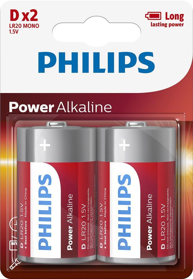 Батарейка Philips Power Alkaline лужна DLR20) блістер, 2 шт (LR20P2B/10)