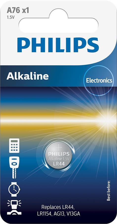 Батарейка Philips лужна A76(LR44, LR1154, AG13, V13GA) блістер, 1 шт (A76/01B)