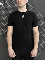 Мужская футболка герб Украины черная летняя / патриотическая спортивная футболка герб хлопковая