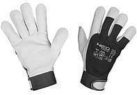 Перчатки рабочие NEO, козья кожа, фиксация запястья, р.10, черно-белый (97-655-10)