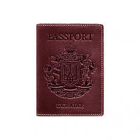 Шкіряна обкладинка на паспорт ручної роботи бордова шкіряна обкладинка для паспорта України з гербом