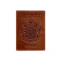 Кожаная обложка на паспорт ручной работы светло-коричневая кожаная обложка для паспорта Украины с гербом