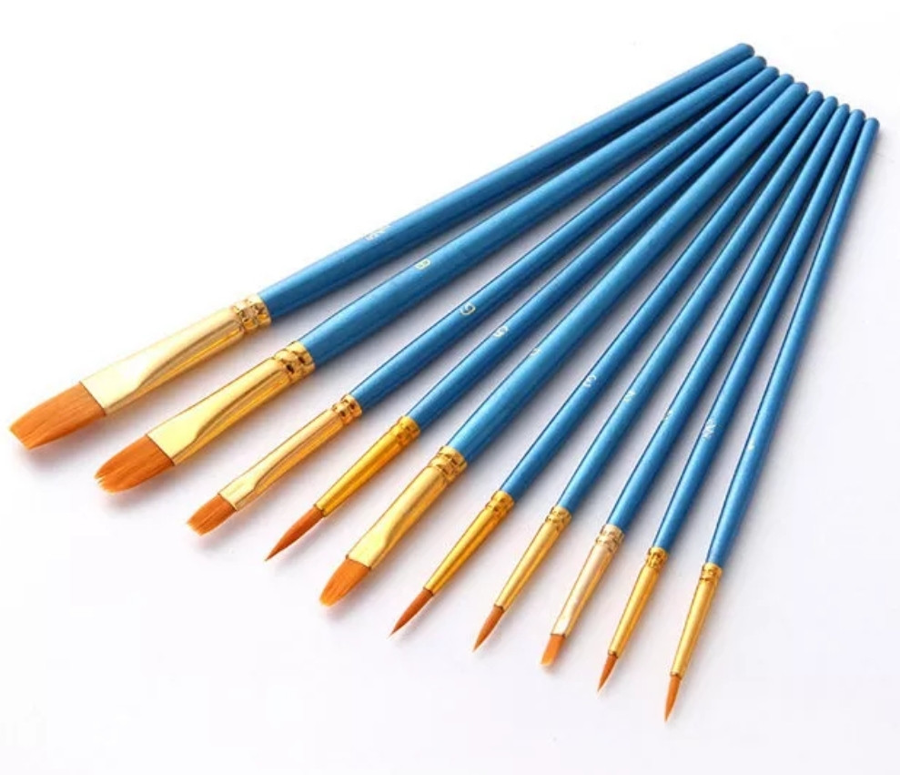 Набір із 10 шт. пензлів, Пензлі для бодіарту блакитні, пензлики
