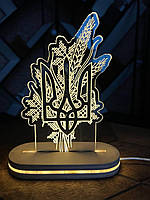 Светильник акриловый Герб с колосьями, ночник Тризуб с подсветкой