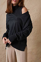 Класичний трикотажний жіночий джемпер, Подовжений в'язаний пуловер, Стильний трикотажний джемпер з вирізом