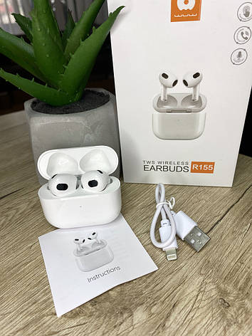 Bluetooth навушники Earbuds R155 працюють з IOS та Android, Якісний звук, Глибокі Баси, фото 1