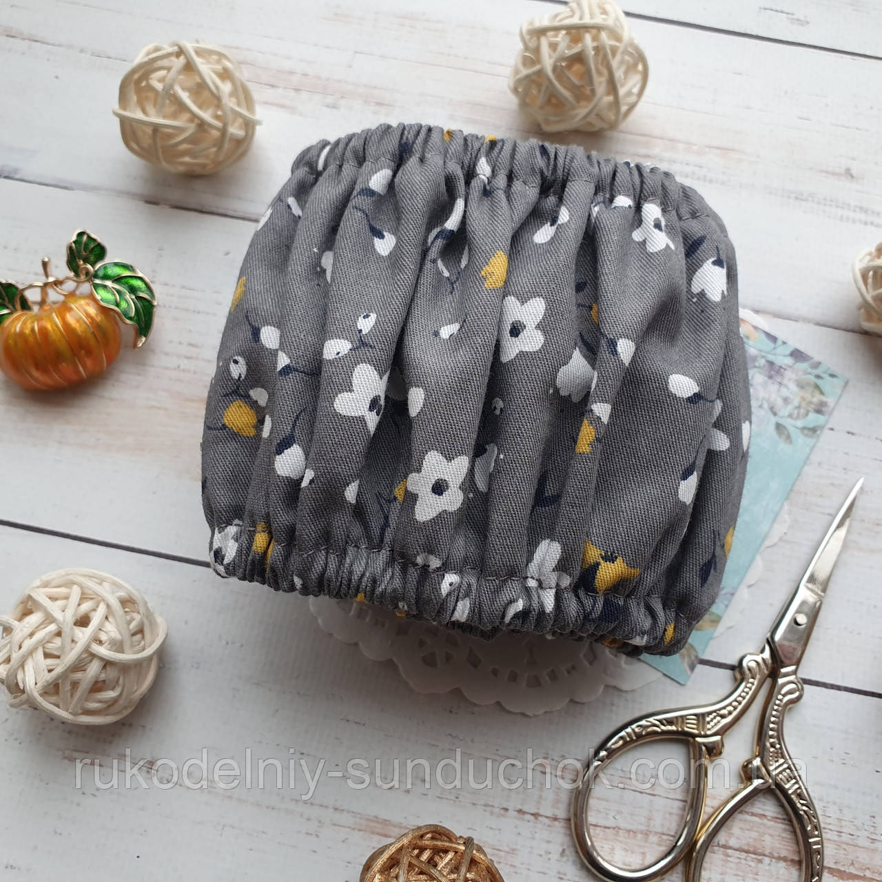 Чохол для снапів (Q-snap) 43х43 см (17'') Дрібні гірчичні квіти на сірому, фото 1