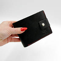 Универсальный кожаный кошелек Grande Pelle для купюр и карточек, черное портмоне с монетницей, матовое