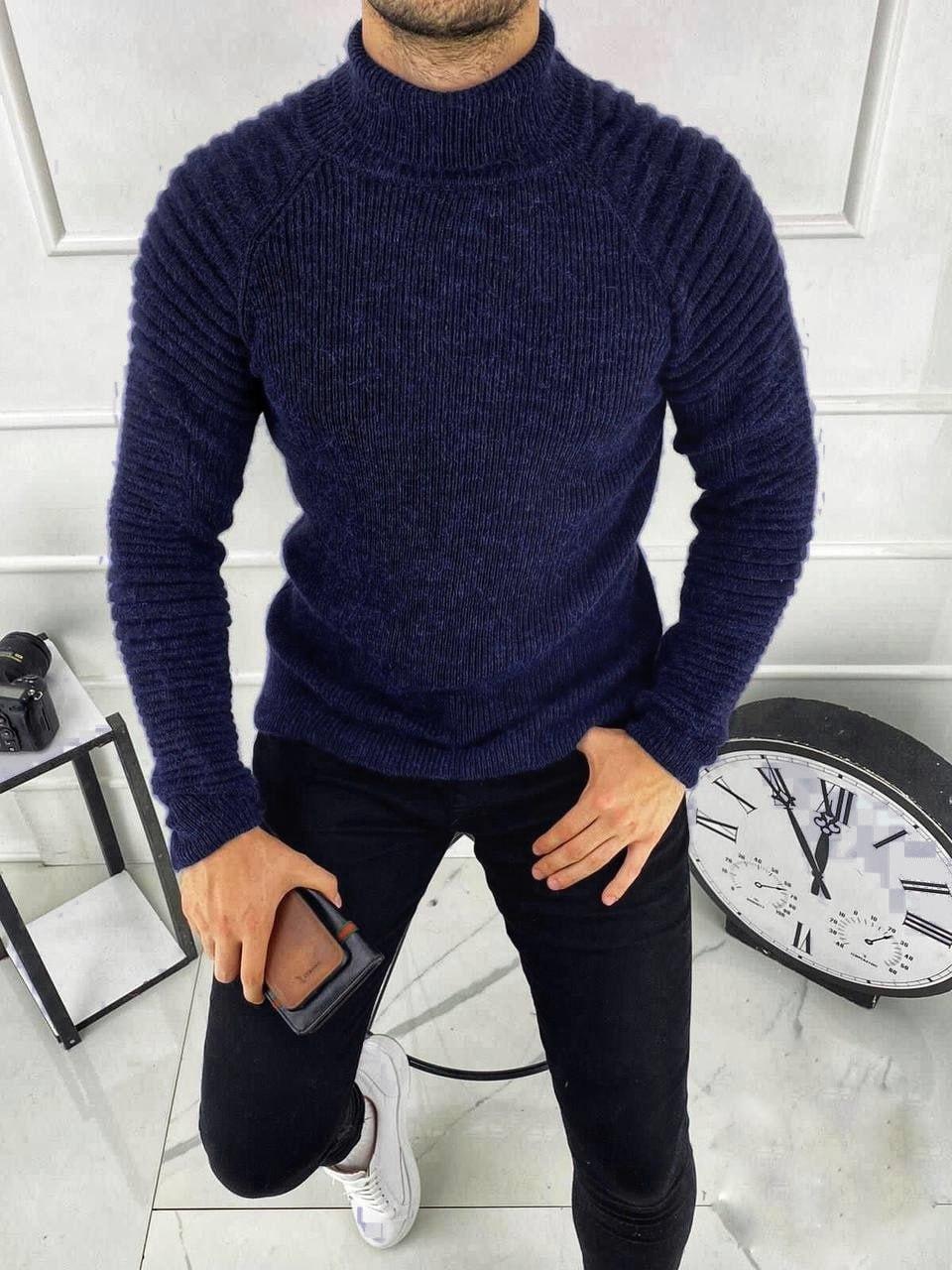 Светр гольф чоловічий синій зимовий теплий під горло Grood Dark Blue