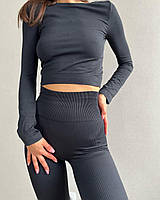 Лосини з ефектом пуш-ап рубчик L/XL, Чорний з моделюючим швом ззаду, фото 6