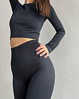 Лосини з ефектом пуш-ап рубчик L/XL, Чорний з моделюючим швом ззаду, фото 7