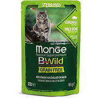 Влажный корм для стерилизованных кошек Monge Cat Be Wild Gr.Free мясо дикого кабана с овощами, 85 г