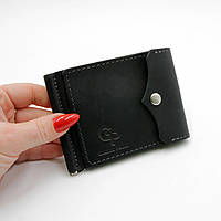 Чоловічий затискач для купюр Grande Pelle з монетницею, чорний гаманець на кнопці, шкіряне портмоне, матове