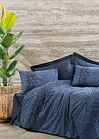 Комплект постельного белья двуспальный синий с вензелем Cotton box Plain Sooty Demin