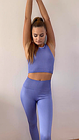 Спортивний жіночий топ в рубчик S/M, Бузковий, фото 6