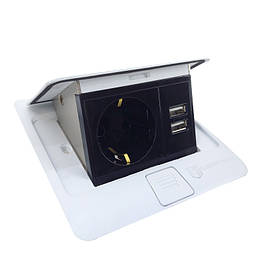 Розетка для підлоги врізна  Білий 16 А  + 2 USB 2,1 А IP44